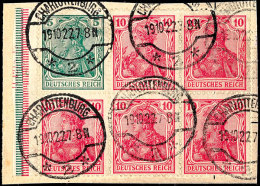 Germania 1917/18, 5+10 Pfg Heftchenblatt, Rand Nicht Durchgezähnt Mit Strichleisten Grün Und Rot Mit HAN... - Autres & Non Classés