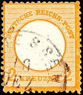 2 Kr. Orange Mit Seltenem Und Markantem Plattenfehler "Kerbe In Innenkreis Unter P In Post" (Feld 114) Gestempelt.... - Autres & Non Classés