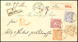 1/2 Gr. Orange, 1 Gr. Karmin, 2 Gr. Blau Und 5 Gr. Hellbraun Als Vierfarbenfrankatur Auf Paketbegleitbrief Mit... - Autres & Non Classés