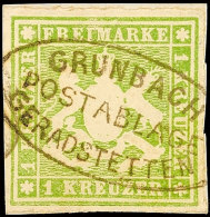 "GRUNBACH POSTABLAGE GERADSTETTEN", Ovalstempel Zentrisch Klar Auf Mini-Briefstück 1 Kr., Links... - Autres & Non Classés