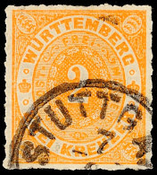 2 Kr. Mattorange, Gestempelt "STUTTGART" Tadellos, Geprüft Irtenkauf BPP, Mi. 170,-, Katalog: 37a O2 Kr.... - Autres & Non Classés