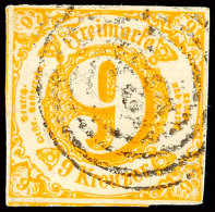 9 Kr. Orangegelb, Voll- Bis überrandig, 4-Ring "134" (Mainz), Kabinett, Gepr. Sem BPP, Mi. 90,-, Katalog: 23I... - Autres & Non Classés