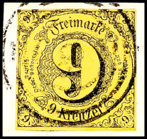 9 Kr. Schwarz Auf Maisgelb, Allseits Vollrandig Auf Briefstück, 4-Ring "220" (Frankfurt/M), Kabinett,... - Autres & Non Classés