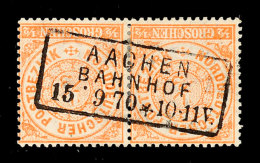 "AACHEN BAHNHOF", Ra3 Klar Und Zentrisch Auf Waager. Paar NDP 1/2 Gr. Orange, Katalog: NDP 15 OAACHEN Railway... - Autres & Non Classés