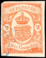 2 Groschen Rot, Plattenfehler "rechte Obere Ecke Beschädigt (Falte Im Umdruckpapier), Oben Links Schmal- Sonst... - Oldenbourg