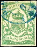 1/3 Gr. Blaugrün, Allseits Breitrandig, Gestempelt, Rückseitig Kleine Dünne Stelle, Vorderseitig,... - Oldenbourg