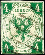 4 S. Grün, Schmal- Bis Breitrandig, Gestempelt, Kleine Beanstandungen, Signiert W. Engel, Mi. 750,-, Katalog:... - Luebeck