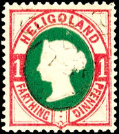 1 Farthing / 1 Pfennig Lilakarmin/(dunkel)grün, Gestempelt Mit Rundstempel "HELIGOLAND FE __ 18 __" In Type I,... - Héligoland