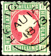 6 Schilling Grün/lilarosa, Durchstochen Kopftype I, Gestempelt Mit Rundstempel "HELIGOLAND AU 16 1873" In Type... - Héligoland