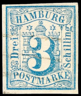 3 Sch. Preußischblau, Breitrandig, Zart Gestempelt Mit  Balkenstrichstempel, Kabinett, Gepr. Pfenninger, Mi.... - Hambourg