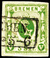 5 Sgr Schwarzgelbgrün Tadellos Gestempelt Mit Rechteckstempel "BREMEN", Gepr. Grobe, Mi. 380.-, Katalog: 4b... - Brême