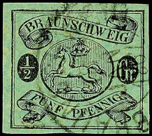 1/2 Groschen Schwarz Auf Graugrün, Abart "dünnes Papier", Allseits Vollrandiges Und Farbfrisches... - Brunswick