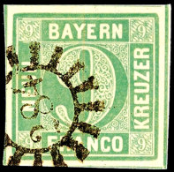 9 Kreuzer Blaugrün, Type III, Kleiner Plattenfehler "Strich Am K Von KREUZER", Allseits Vollrandiges Und... - Autres & Non Classés