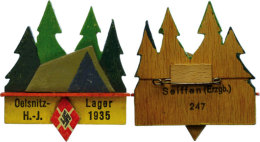 HJ Abzeichen "Oelsnitz Lager H.-J. 1935", Holz, Bunt Bemalt, An Nadel, Hersteller Seiffen Erzgebirge Mit Nummer... - Non Classés