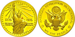 USA, Goldmedaille (Dm. Ca. 23mm, Ca. 12,75g), 1976, Auf Die Zweihundertjahrfeier. Av: Freiheitsstatue Zwischen... - Autres & Non Classés