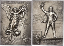 Frankreich, Versilberte Bronzemedaille (Dm. Ca. 60x42mm, Ca. 56,35g), 1900, Von F. Vernon. Av: Schwebende... - Autres & Non Classés
