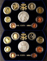 1 Cent Bis 2 Euro, 2002, Johannes Paul II., KMS Mit Silbermedaille In Blauer Samtschatulle Mit OVP... - Vatican