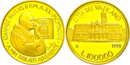 10000 Lire, Gold, 1998, Johannes Paul II., Weg Ins Heilige Jahr 2000-Basilika S. Maria Maggiore, Mit Zertifikat In... - Vatican
