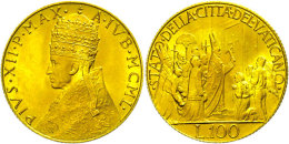 100 Lire, Gold, 1950, Pius XII., Auf Das Heilige Jahr, Fb. 289, Vz-st.  Vz-st100 Liras, Gold, 1950, Pius XII.,... - Vatican