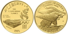 5 Dollars, Gold, 1995, XXVI. Olympiade Atlanta 1996-Olympiastadion, KM 265, Fb. 209, In Kapsel, PP.  PP5... - Autres & Non Classés