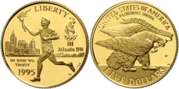 5 Dollars, Gold, 1995, XXVI. Olympiade Atlanta 1996-Fackelläufer, KM 261, Fb. 208, In Kapsel, PP.  PP5... - Autres & Non Classés