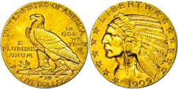 5 Dollars, Gold, 1909, Indian Head, Mzz D Denver, Fb. 151, Ss-vz.  Ss-vz5 Dollars, Gold, 1909, Indian Head, Mzz... - Autres & Non Classés