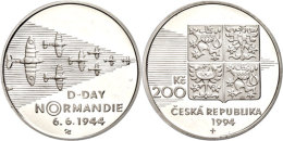 200 Korun, 1994, D-Day, Glatter Rand, Auflage 4.085 Stück, KM 12, PP  PP200 Korun, 1994, D-Day, Smooth... - Tchéquie