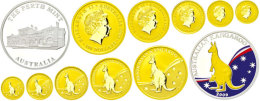 2009, Kangoroo Prestige Set, 100, 50, 25, 15 Und 5 Dollars Gold, 1 Oz, ½ Oz, ¼ Oz, 1/10 Oz Und 1/20... - Afrique Du Sud