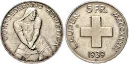 5 Franken, 1939, Laupen, KM 24, Kl. Rf., Vz+.  5 Franc, 1939, Laupen, KM 24, Small Edge Nick, Extremly Fine . - Autres & Non Classés