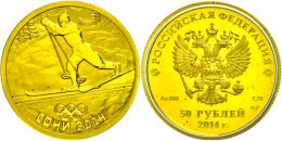 50 Rubel, 2014, Gold, Winterolympiade Sotschi - Skiläufer, Ohne Zertifikat In Ausgabeetui Und OVP, 1/4 Unze,... - Russie