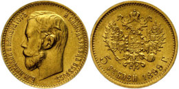 5 Rubel, Gold, 1899, Nikolaus II., Fb. 180, KM 62, Minimale Randfehler, Ss-vz.  Ss-vz5 Rouble, Gold, 1899,... - Russie