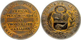 8 Reales, Kupfer, 1835, Cuzco, Grunthal/Sellschopp 855, KM PnA4, Kl. Rf., Vz. Sehr Selten!  Vz8 Real, Copper,... - Pérou