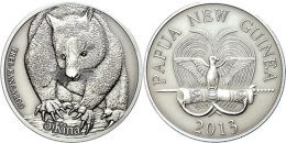 5 Kina, 2013, 1 Oz 999 Silber Mit Zwei Schwarzen Diamanten (1.00mm, 0,005 Karat), Baumkänguru, Antik Finish,... - Papouasie-Nouvelle-Guinée