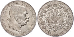 5 Kronen, 1900, Franz Joseph I., J. 377, Kl. Rf., Vz.  Vz5 Coronas, 1900, Francis Joseph I., J. 377, Small Edge... - Autriche