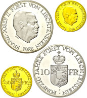 10 Franken Silber Und 50 Franken Gold, 1988, Franz Josef II., Zum 50. Regierungsjubiläum, In Ausgabeschatulle,... - Liechtenstein