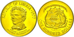 100 Dollar, Gold, 1977, Joseph Jenkins Roberts, Schön 39, KM 36, Auflage Lt. Schön 4250 Stück, PP. ... - Liberia