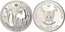 1000 Francs CFA, 2015, 999/1000 Silber, 20g, Einhorn Mit Einem Opal Als Mond, In Kapsel Und Etui, Mit Zertifikat,... - Cameroun
