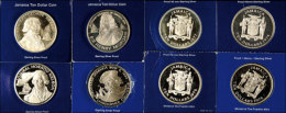 10 Dollars, 1974/77 Silber, Morgan, Kolumbus, Nelson Und Rodnay, KM 63a, 66a, 71a, 74a,, Je PP Versiegelt  PP10... - Jamaique