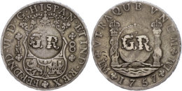 6 Shillings 8 Pence, O.J.(1758), Georg II., Gegenstempel "GR" Auf 8 Reales 1757 (Lima), Kratzer, Selten,... - Jamaique