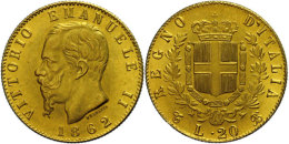 20 Lire, Gold, 1862, Vittorio Emanuele II., Fb. 11, Vz.  Vz20 Liras, Gold, 1862, Vittorio Emanuele II., Fb. 11,... - Autres & Non Classés