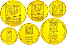 Set Zu 50, 100 Und 200 Lirot, Gold, 1973, 25 Jahre Staat Israel, KM 74-72, Mit Zertifikat In Ausgabeschatulle Aus... - Israel