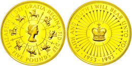 5 Pounds, Gold, 1993, Gold, Auf Das 40. Krönungsjubiläum, Mit Zertifikat In Ausgabeschatulle, Auflage Nur... - Autres & Non Classés