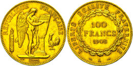 100 Francs, Gold, 1908, Stehender Genius, Fb. 590, Randfehler, Ss-vz. Bilder Der Sammlung/Photos Of This Collection... - Autres & Non Classés