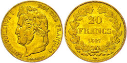 20 Francs, 1847 A (Paris), Gold, Louis Philippe I., Wz. Rf., Ss  Ss20 Franc, 1847 A (Paris), Gold, Louis... - Autres & Non Classés