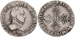 Demi Franc, 1587, Henri III., A (Paris), Ss.  SsDemi Franc, 1587, Henri III., A (Paris), Very Fine.  Ss - Autres & Non Classés