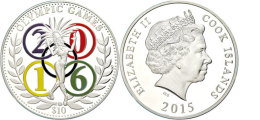 10 Neuseeland Dollars, 2015, 2 Oz 999er Silber, 62,2 G, 50,0 Mm, Samba Tänzer Und Olympische Spiele - Ringe... - Cook