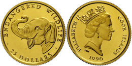 25 Dollars Gold, 1990, Indischer Elefant, PP  PP25 Dollars Gold, 1990, Indian Elephant, PP  PP - Cook