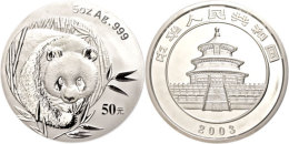 50 Yuan, 5 Oz Silber, 2003, Panda Von Vorne, KM 1468, Schön 1367, In Kapsel, In Originalschatulle Mit... - Chine