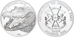 1000 Francs CFA, 2013, 1 Oz 999 Silber, Le Crocodile Sacré, In Kapsel Und Etui, Dark Finish, In Kapsel Und... - Burkina Faso