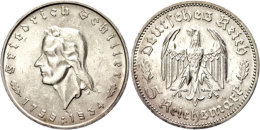 5 Reichsmark, 1934, Friedrich Von Schiller, Vz., Katalog: J. 359 Vz5 Reichmark, 1934, Frederic Von Schiller,... - Autres & Non Classés